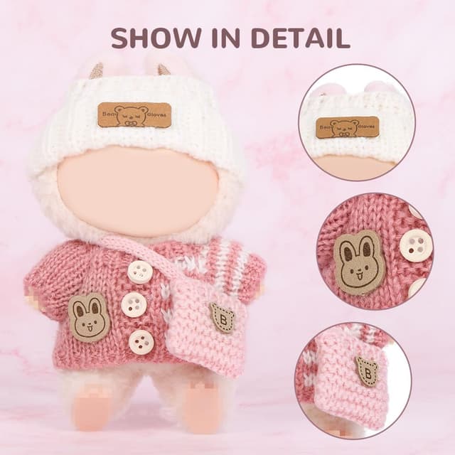 Detalle de Vicloon 3 pcs doll clothes set for 17cm sitting dolls – red sweater, shoulder bag and hat