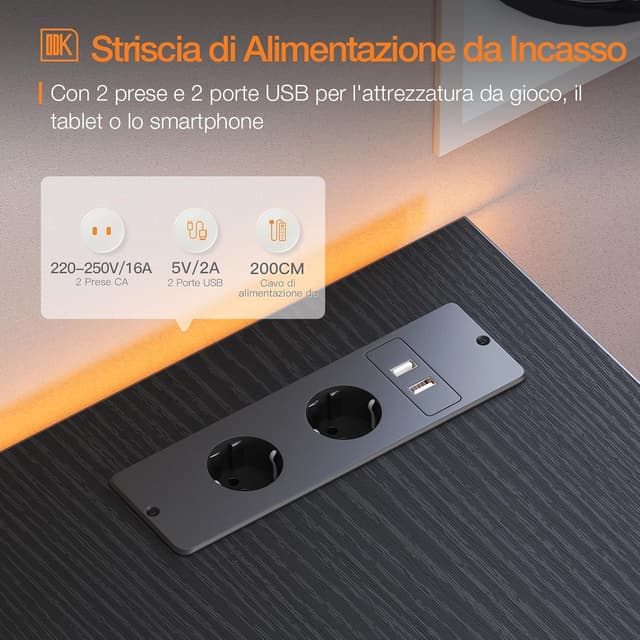 Detalle de ODK Scrivania Angolare Reversibile 120x80 cm per gaming e smart working, con porta USB e prese elettriche, L reversibile