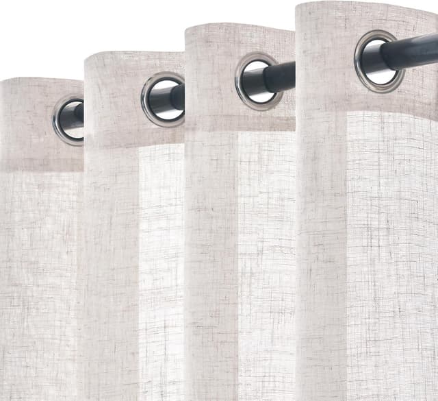 Detalle de Woaboy Leinen-Gardinen Set (2 Stück) halbtransparent mit Ösen, reinweiß – 140 x 280 cm