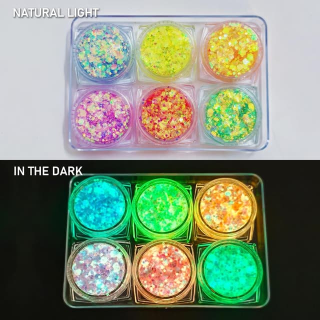 Detalle de Festival Glitzer Gesicht mit 6 Farben (fluoreszierender Chunky Sequin Face & Body Glitter) für Party, Halloween & Karneval