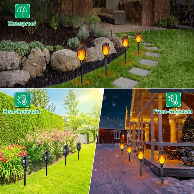 Detalle de IkeeRuic Solar Torch Lights Outdoor (Flickering Flame Effect) — Waterproof Solar Garden Torches for Patio & Pathway Decor