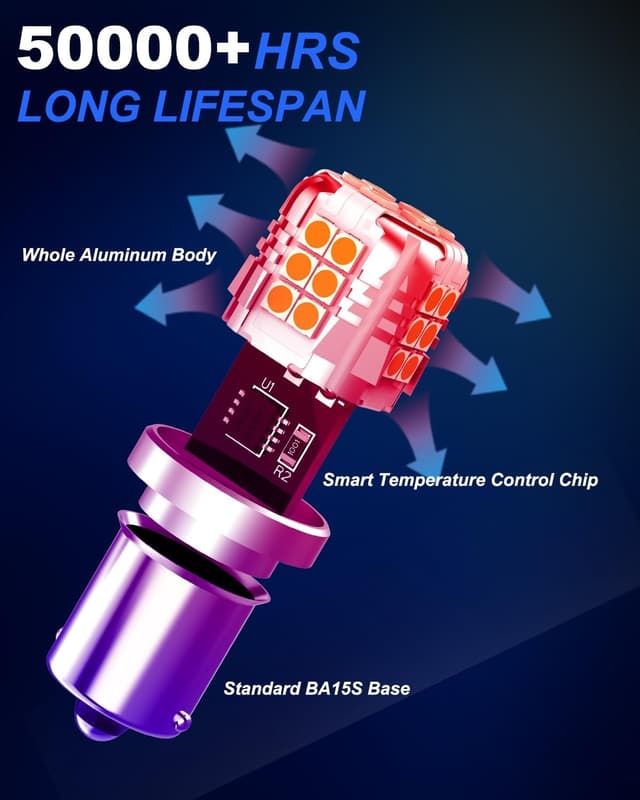 Detalle 1 de GZ5CG 2PCS 1156 BA15S Amber Yellow LED Bulbs (382 / P21W) for 12V indicator lights (non-Canbus)