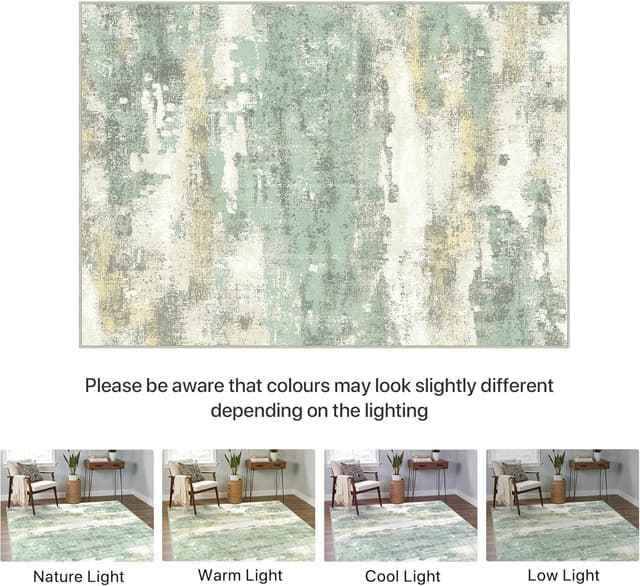 Detalle de BEIMO Tappeto Salotto Pelo Corto Moderno Astratto Verde Salvia 160x230 cm