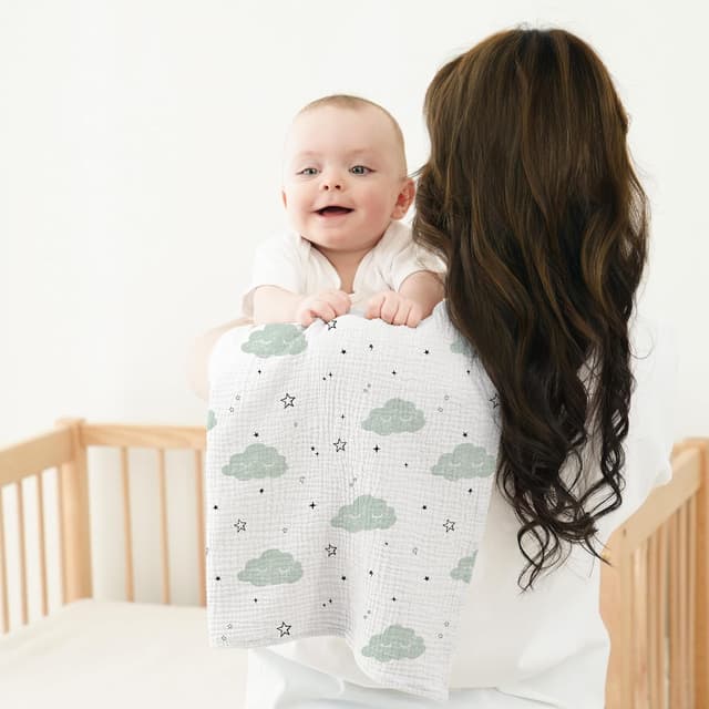 Thumbnail 5 de Bearmoss Moltontücher Baby Musselin-Spucktücher aus 100% Baumwolle (3er Set, 60x60 cm) – Blaue Wolke