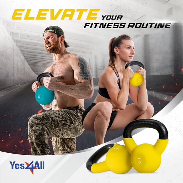Detalle de Yes4All kettlebell in ghisa 2–20 kg con rivestimento in neoprene (multicolore)