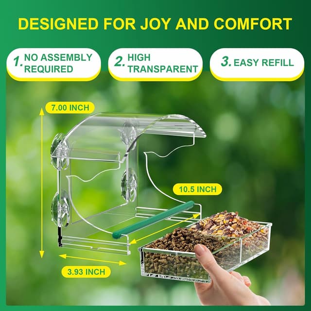 Detalle 2 de BPYOT Acrylic Window Bird Feeder with 4 suction cups 🐦