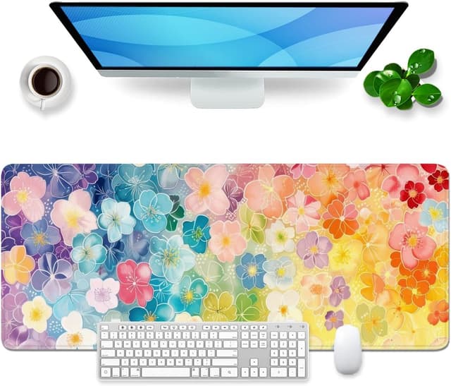 Detalle de Tappetino per mouse a forma di fiore XL 80x30 cm giallo per gaming e ufficio (fiori colorati)