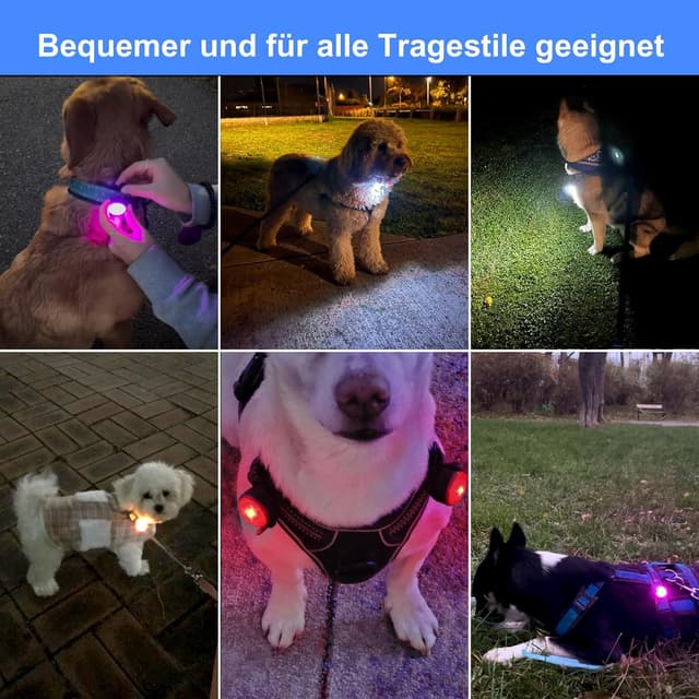 Detalle de UMIONE Rechargeable Dog Light – 7 Colour Modes, 100% Waterproof LED night walking safety light