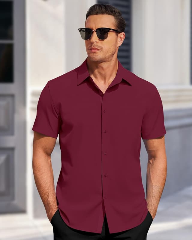 Detalle de J.VER Hemd Herren Kurzarm Button Down Regular Fit – Tencel/Elasthan Stretch für Sommer & Business Casual