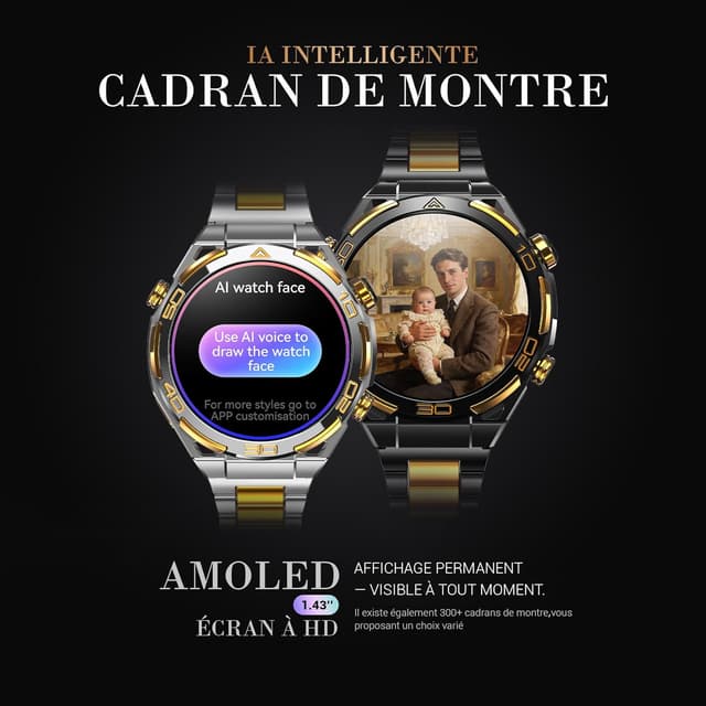 Detalle de Blackview Montre connectée Homme W90Pro 14K Or Luxe avec IA ChatGPT, écran AMOLED 1,43" et GPS intégré