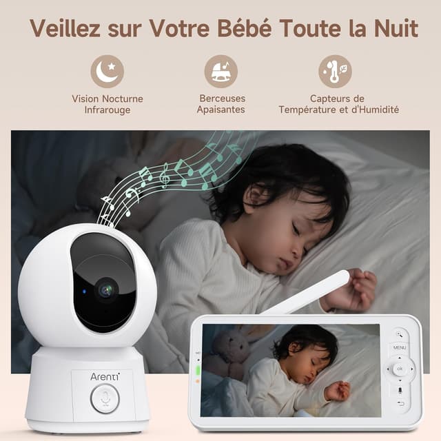 Thumbnail 6 de ARENTI Babyphone 2 Caméras 1080p moniteur bébé avec VOX 🌙