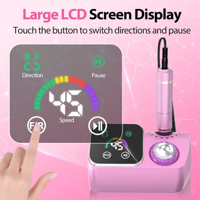 Detalle de PYVOLA Professional Electric Nail Drill E-File Machine Kit (45,000 RPM) with LED Display, Low Noise & LED