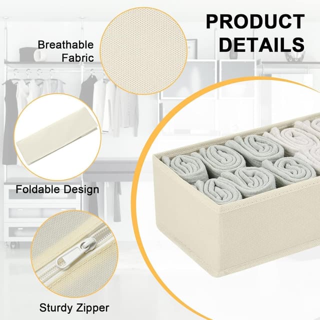 Detalle de DIMJ : organisateurs de tiroirs pliables (12 pièces) avec séparateurs en non-tissé, beige