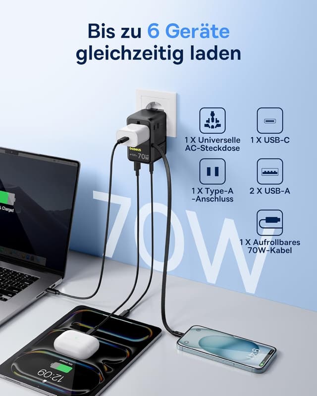 Thumbnail 1 de Baseus Enercore 70W Reiseadapter USB-C mit 70W Kabel