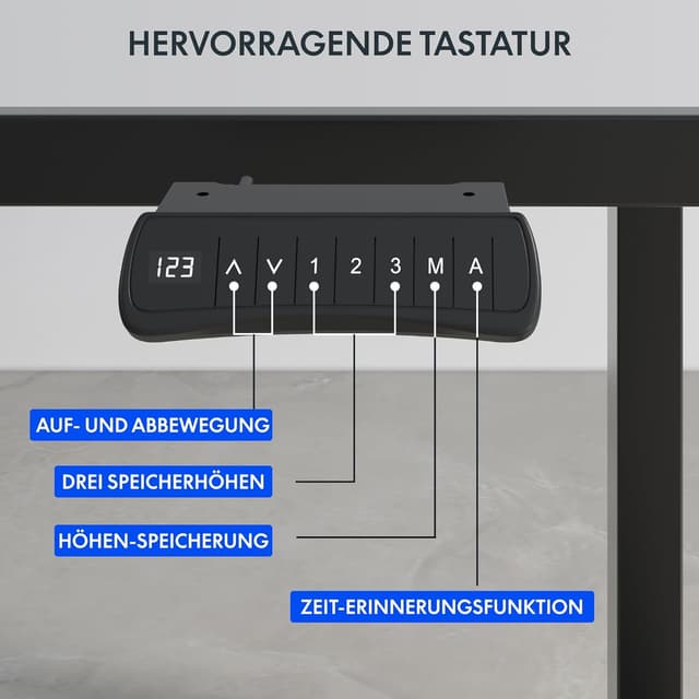Detalle de FLEXISPOT elektrisches Tischgestell höhenverstellbar mit 2 Motoren und LED-Höhenanzeige (4-Bein, 150-kg-Tragkraft)