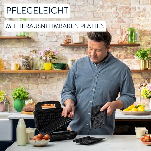 Detalle 2 de Tefal Jamie Oliver 2-in-1 Sandwich-Waffel-Kombigerät SW70J810 mit antihaftbeschichteten Platten