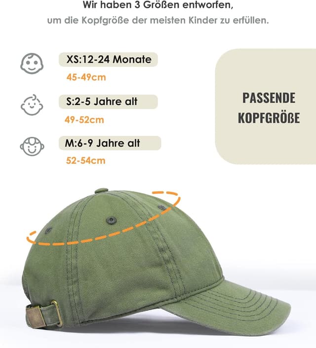 Detalle de FURTALK UV-Schutz Basecap für Kinder (Unisex) aus Baumwolle mit verstellbarem Verschluss