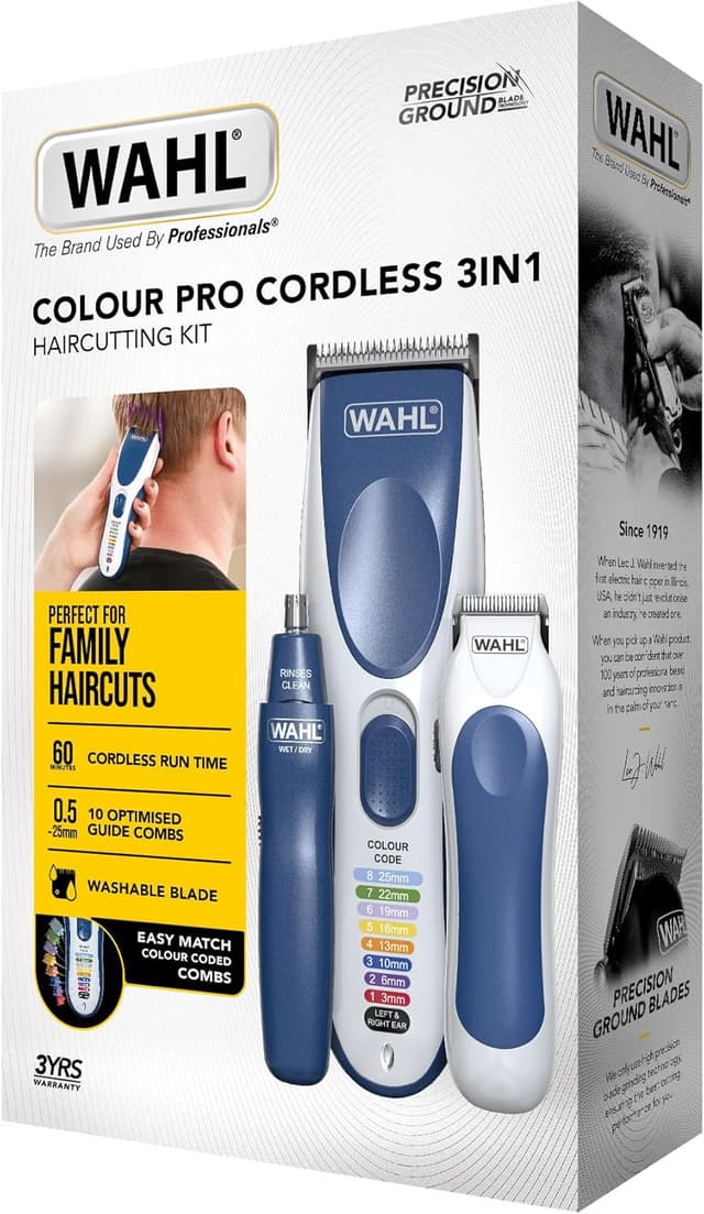 Detalle de Wahl Colour Pro Cordless 3‑in‑1 Hair Cutting Kit – Rechargeable Clipper, Battery Trimmer & Nose/Ear Tool