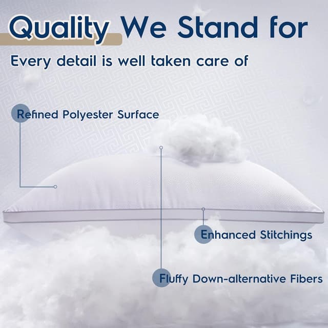 Detalle de Viewstar King Size Pillows Set of 2 (Hotel Quality Cooling Down Alternative) – Gusseted Bed Pillows for Side, Back, or Stomach Sleepers, White
