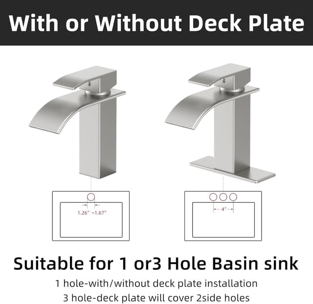 Detalle de ryuwanku Ryuwanku Brushed Nickel Waterfall Bathroom Faucet with Single Handle (SUS 304, for 1 or 3 Holes)