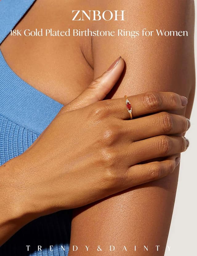 Detalle 2 de ZNBOH Gold Damen Geburtsstein-Ring (18K vergoldet, wasserfest) mit Zirkonia, stapelbar