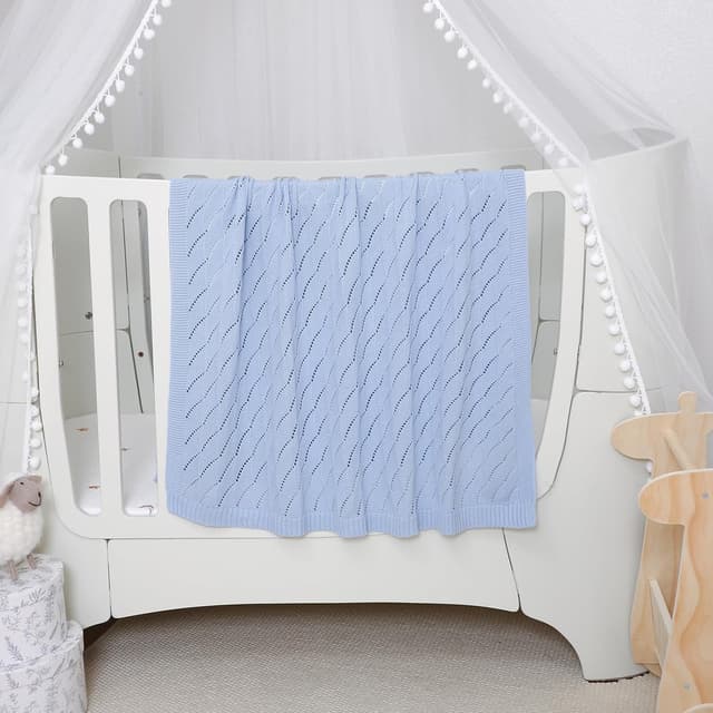 Thumbnail 1 de mimixiong Cotton Knit Baby Blanket 100 x 80 cm Water Blue