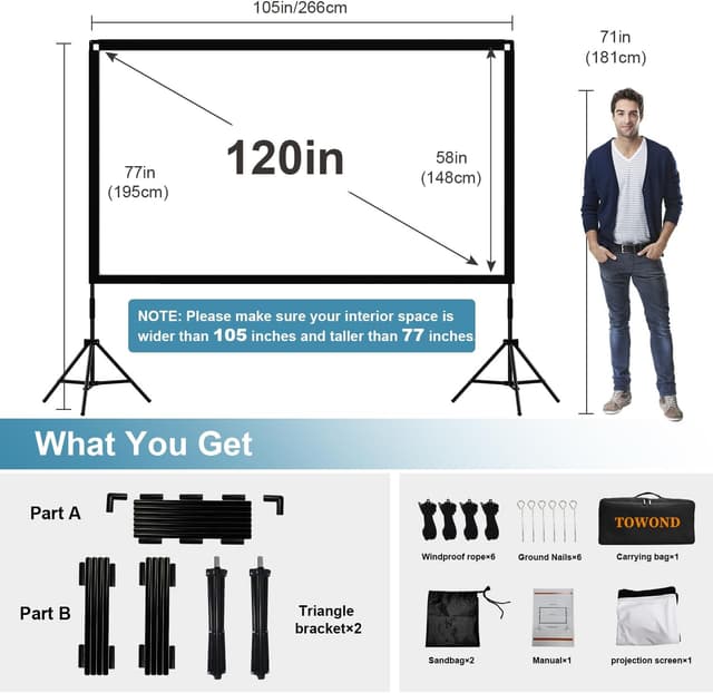 Detalle 2 de Towond 120 inch Projector Screen with Stand