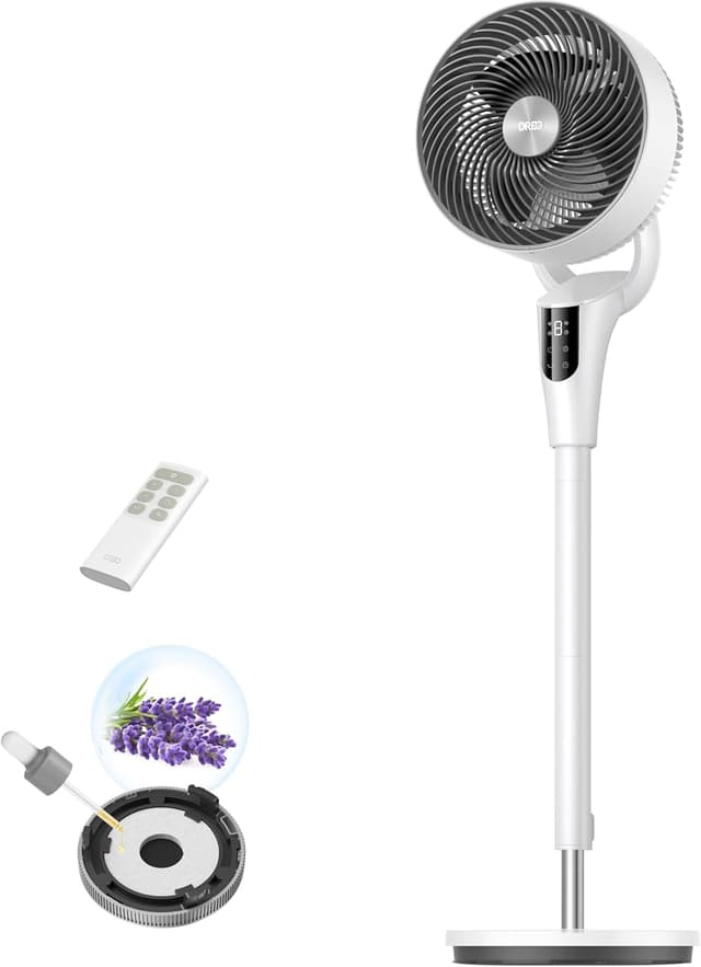Detalle de DREO Ventilatore a piantana silenzioso per camera da letto con oscillazione 90° e timer 8H