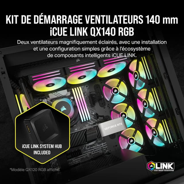 Detalle de Corsair iCUE Link QX140 RGB (à dôme magnétique) – double kit de démarrage 140 mm avec hub iCUE Link