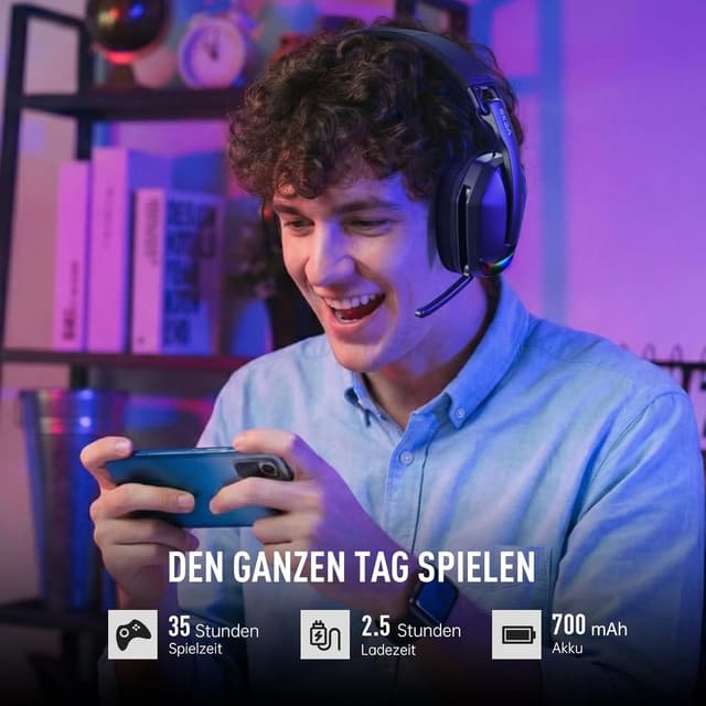 Thumbnail 6 de EKSA 2,4GHz Wireless Gaming Headset mit Mikrofon (PS5/PS4, PC, Switch, Mac) & Bluetooth 5.4 – 169 g, Typ-C, bis zu 35 h