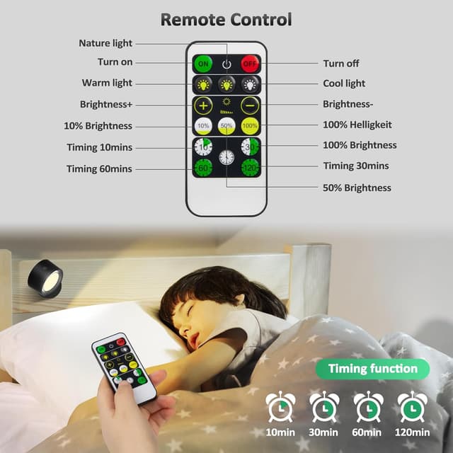 Detalle de LED Wall Lights remote, 2 pack 3000mAh