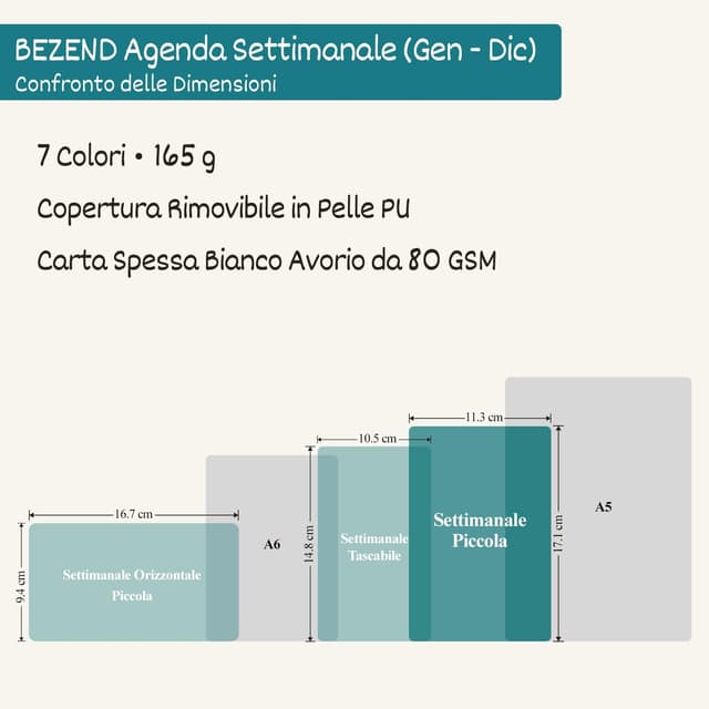 Detalle 2 de BEZEND Agenda 2026 settimanale piccola con spirale 17 x 11 cm e diario tascabile da gennaio a dicembre