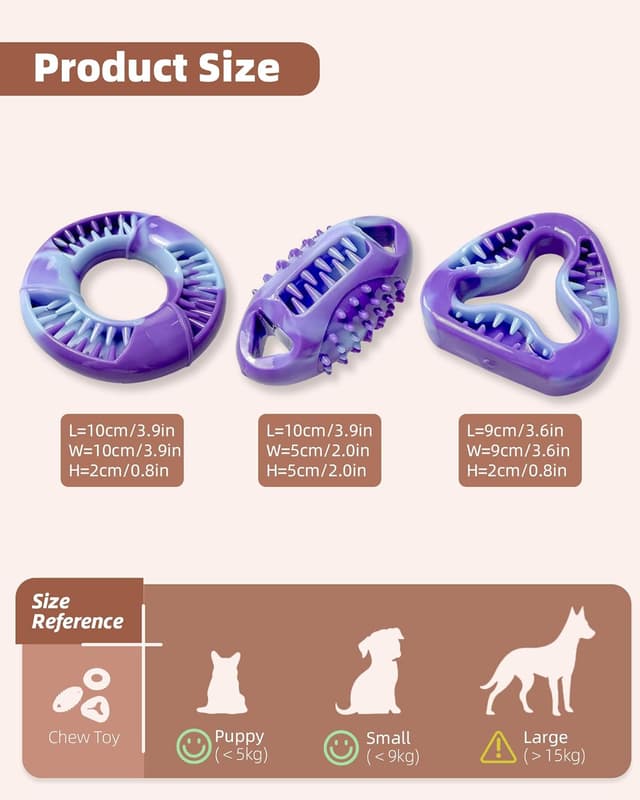 Thumbnail 6 de ETIALURE Purple Puppy Chew Toys (3-Piece Set) – Rubber Interactive Dental Chewers & Slow Feeder Treat Toy