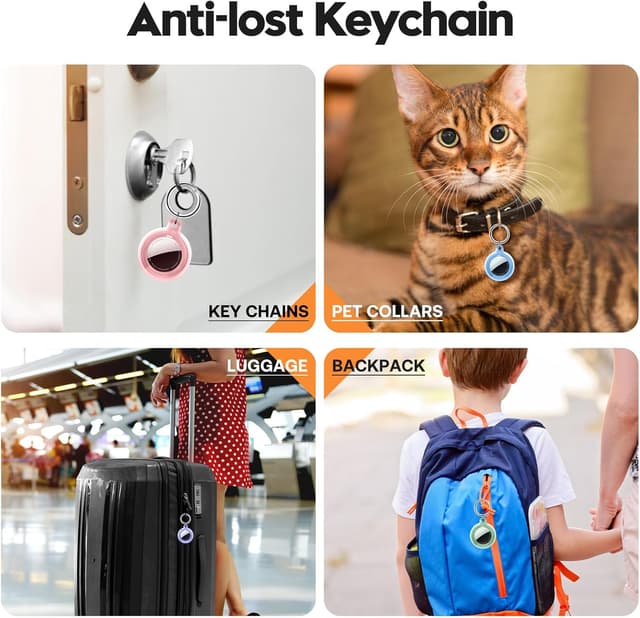 Detalle de Pautas 4-Pack Case for Apple AirTag Holder with Keychain (TPU Waterproof & Anti-Scratch Cover) for AirTag 1st/2nd Gen