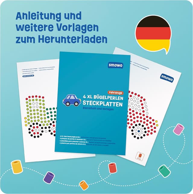 Detalle de Smowo 10mm Bügelperlen Steckplatten Fahrzeuge-Set (4 Platten + Vorlagen) für Kinder ab 3 Jahren