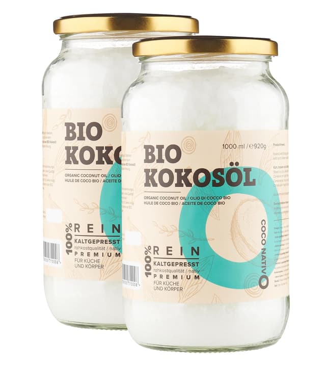 Detalle de CocoNativo Bio Kokosöl, native Rohkostqualität, 2×1000 ml (2 L) – zum Kochen, Braten, Backen & für Haut und Haare