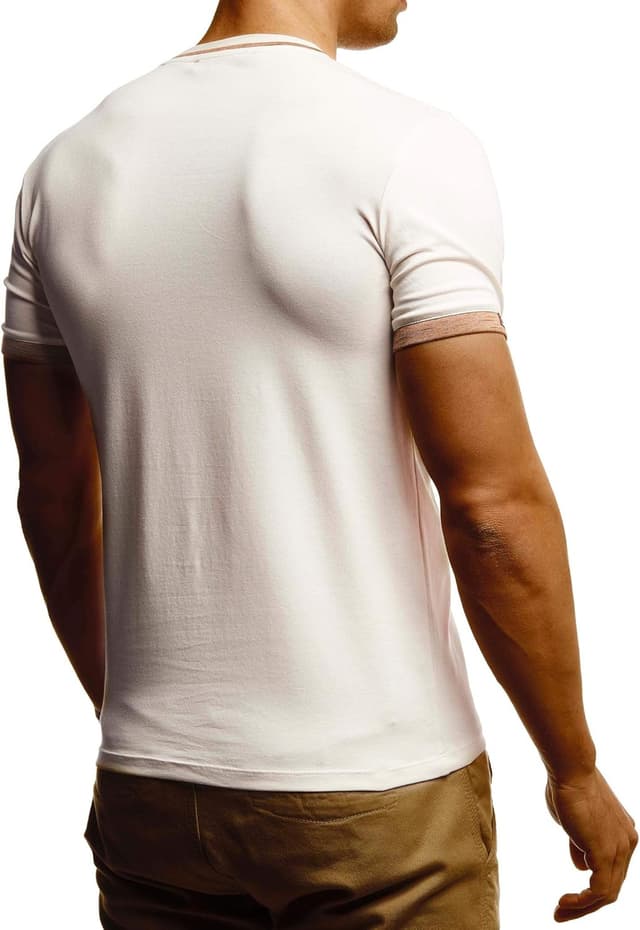 Detalle de Leif Nelson LN4890N : t-shirt d’été homme à col en V blanc, coupe cintrée
