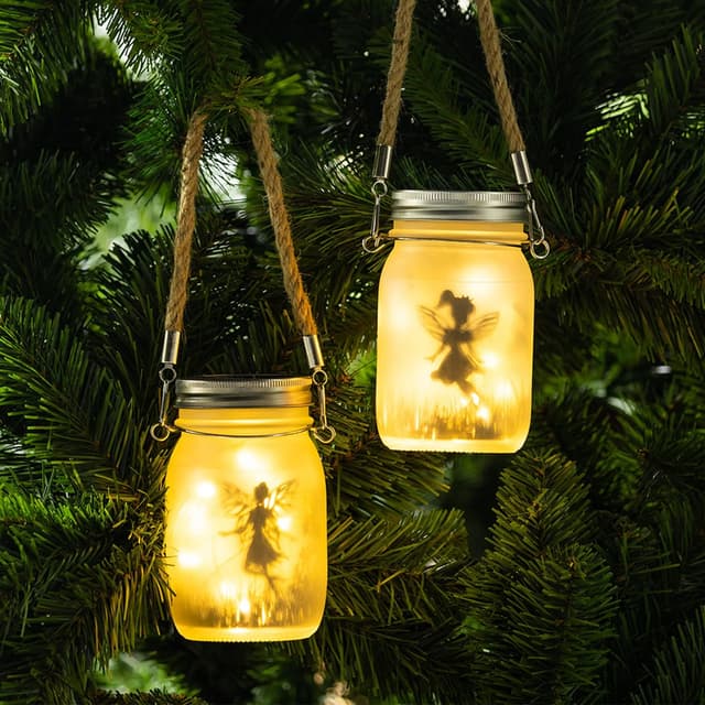 Detalle de BXROIU 2 Pack Solar Jar Lights with Hanging Fairy Lantern Strings (Warm White)