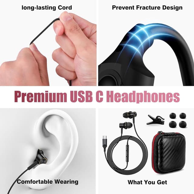 Thumbnail 6 de ACOCBUY USB-C Headphones with Mic for Samsung, iPhone & Pixel (Wired In-Ear) – Black