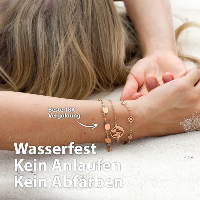 Detalle de BONNYBIRD® wasserfestes Edelstahl-Armband mit Weltkugel-Anhänger (silber, gold & roségold), 100% wasserfest & verstellbar