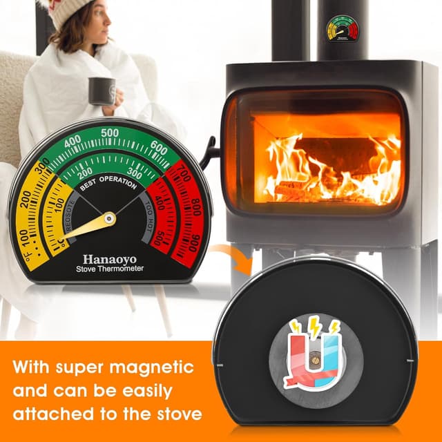 Thumbnail 1 de Hanaoyo Magnetic Log Burner Thermometer 1 PCS 🌡
