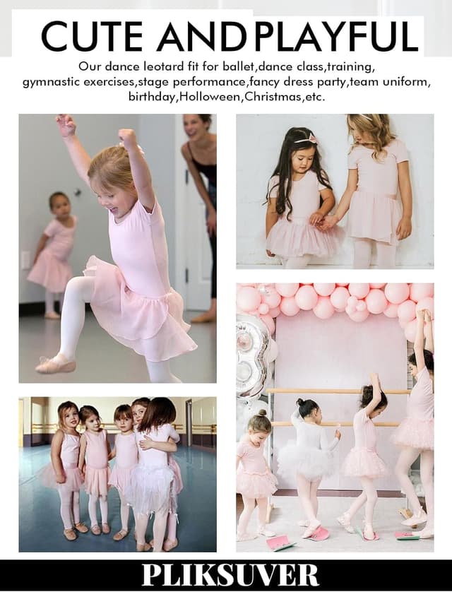 Detalle de PLIKSUVER Girls Ballet Dress with Chiffon Skirt – short-sleeve leotard outfit