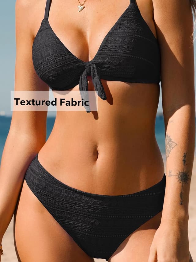 Detalle de CUPSHE Damen Bikini Set mit V-Ausschnitt und Knoten vorne – Low Waist, Crossback Zweiteiler