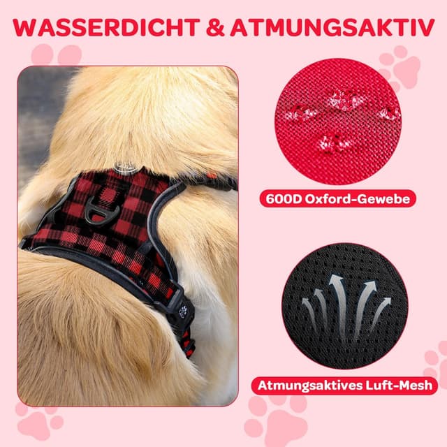 Detalle de FURRYFECTION Anti-Zug Hundegeschirr mit Y-Form, 2 Leinenringen & atmungsaktivem Brustgeschirr für große Hunde