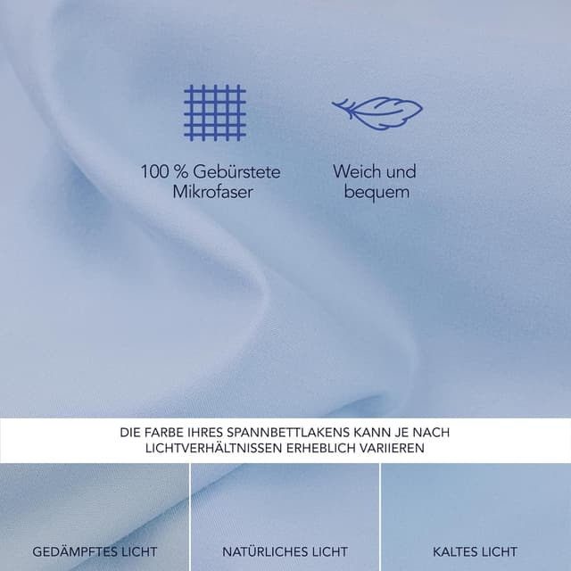 Detalle 2 de Dreamzie Spannbettlaken 180x200 cm aus Mikrofaser für dicke Matratzen (35 cm) – Oeko-Tex, pflegeleicht, blau