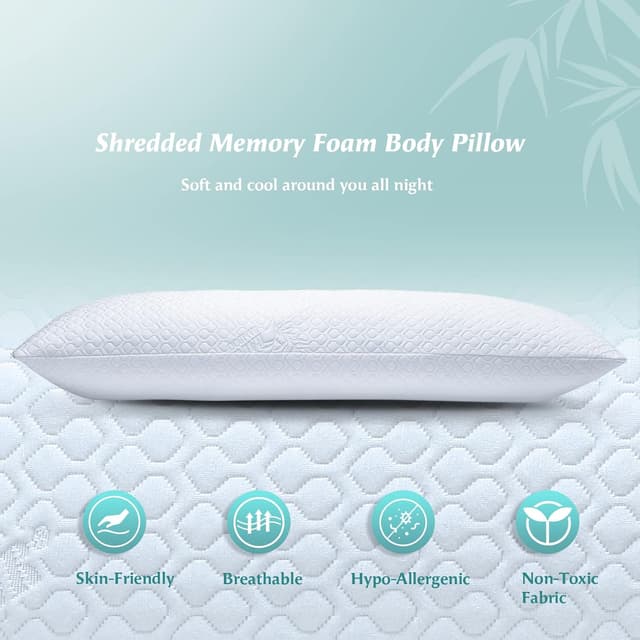 Detalle de Rainmr Shredded Memory Foam Full Body Pillow (20 x 54 inches) for Side Sleepers