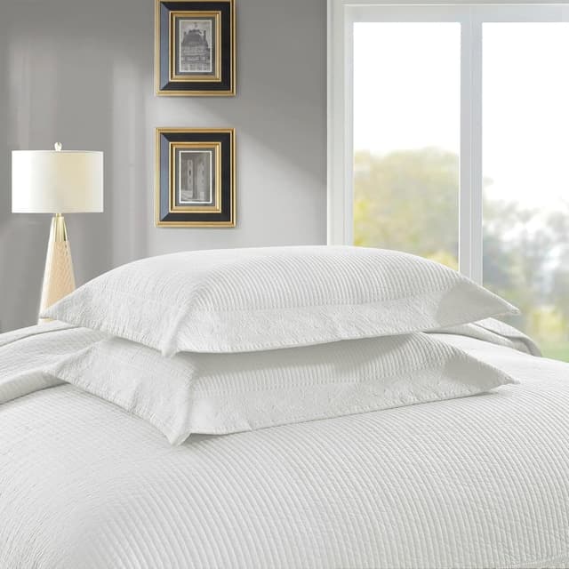 Detalle de MarCielo 3-Piece 100% Cotton Oversized Bedspread Quilt Coverlet Set (Bright White) — Oversized King