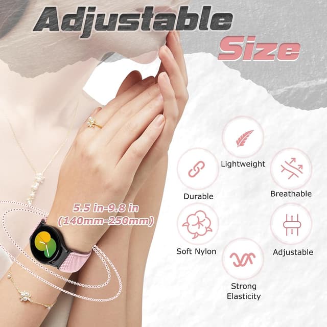 Detalle de Yunshare Elastic Watch Straps for Samsung Galaxy Watch 7/6/5/4/FE (Stretch Nylon Solo Loop, 40–47mm)