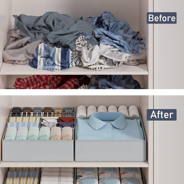 Detalle de Homsorout Kleiderschrank-Organizer im 12er-Set: faltbare Schubladenboxen für Kleidung, Socken & BHs (Grau)