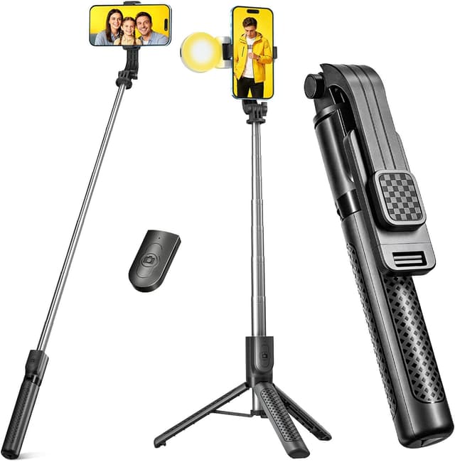 Detalle de POWOMAO Selfie Stick Tripod with Fill Lights (125cm) and Detachable Bluetooth Remote